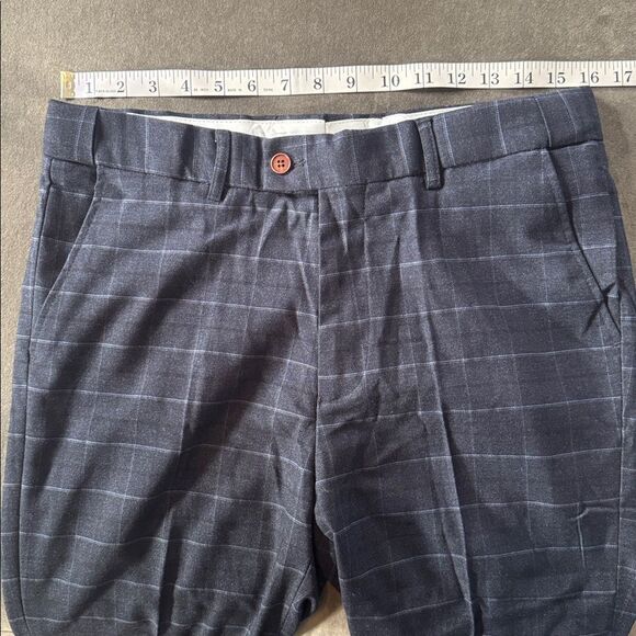 Men’s Dark Blue Plaid 3 Piece Formal Business Suit Jacket 34 Pants 32 NWT - Picture 11 of 16